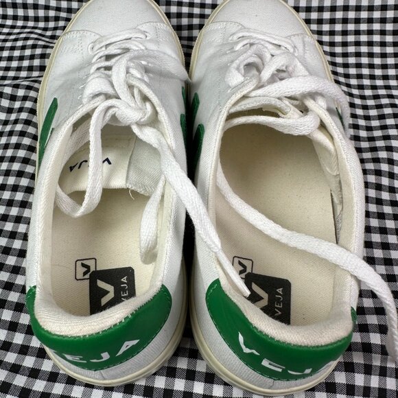 Veja Canvas Sneakers in White and Green - Picture 3 of 6